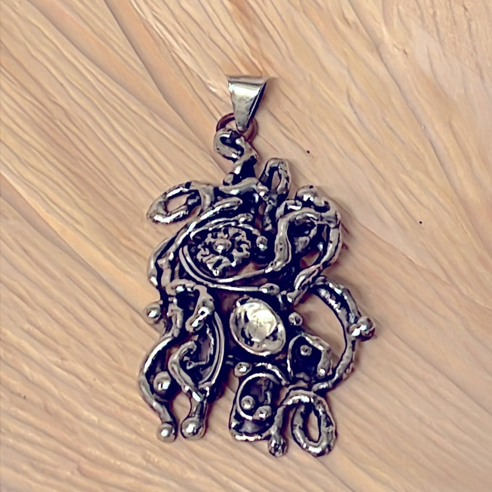 Vintage Abstract Brass, Silver, Copper Pendant